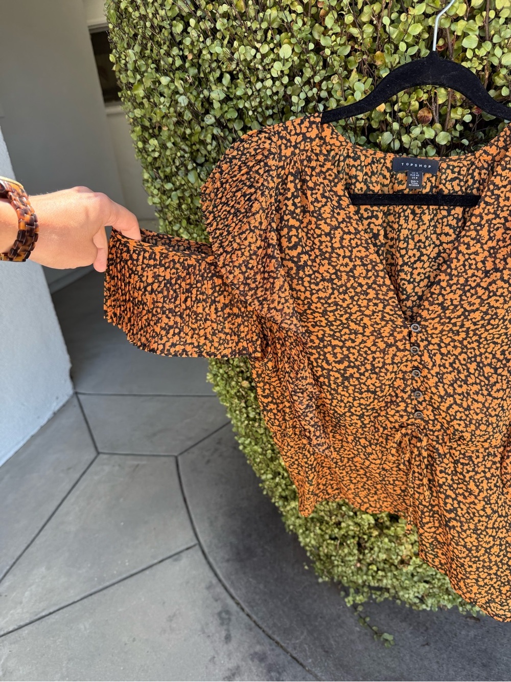 Topshop Orange and Black Floral Ruffle Sleeve Blouse - Picture 3 of 4